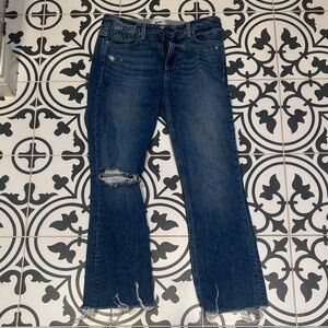 PAIGE Dark Blue Flare Jeans with Distressed Details